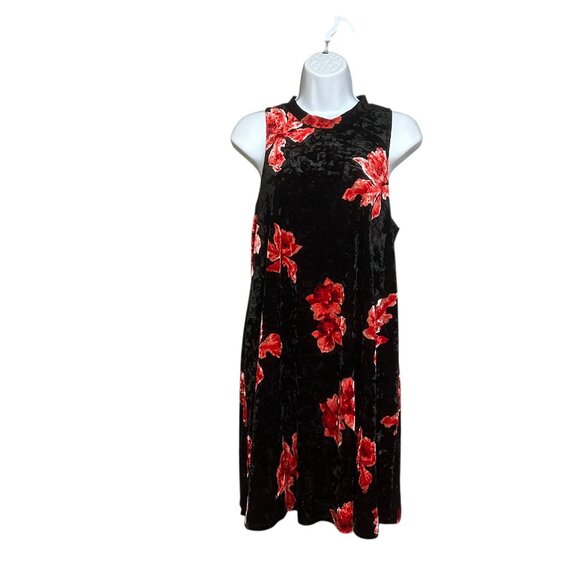 Eclipse Black Red Velour Floral Sleeveless Flowy Comfy Dress Size M - Picture 2 of 5